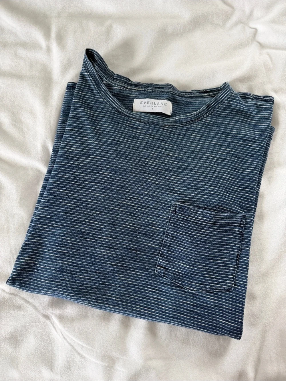 Everlane Navy and White Stripe Pocket Cotton Tee Mens Large - Picture 8 of 8